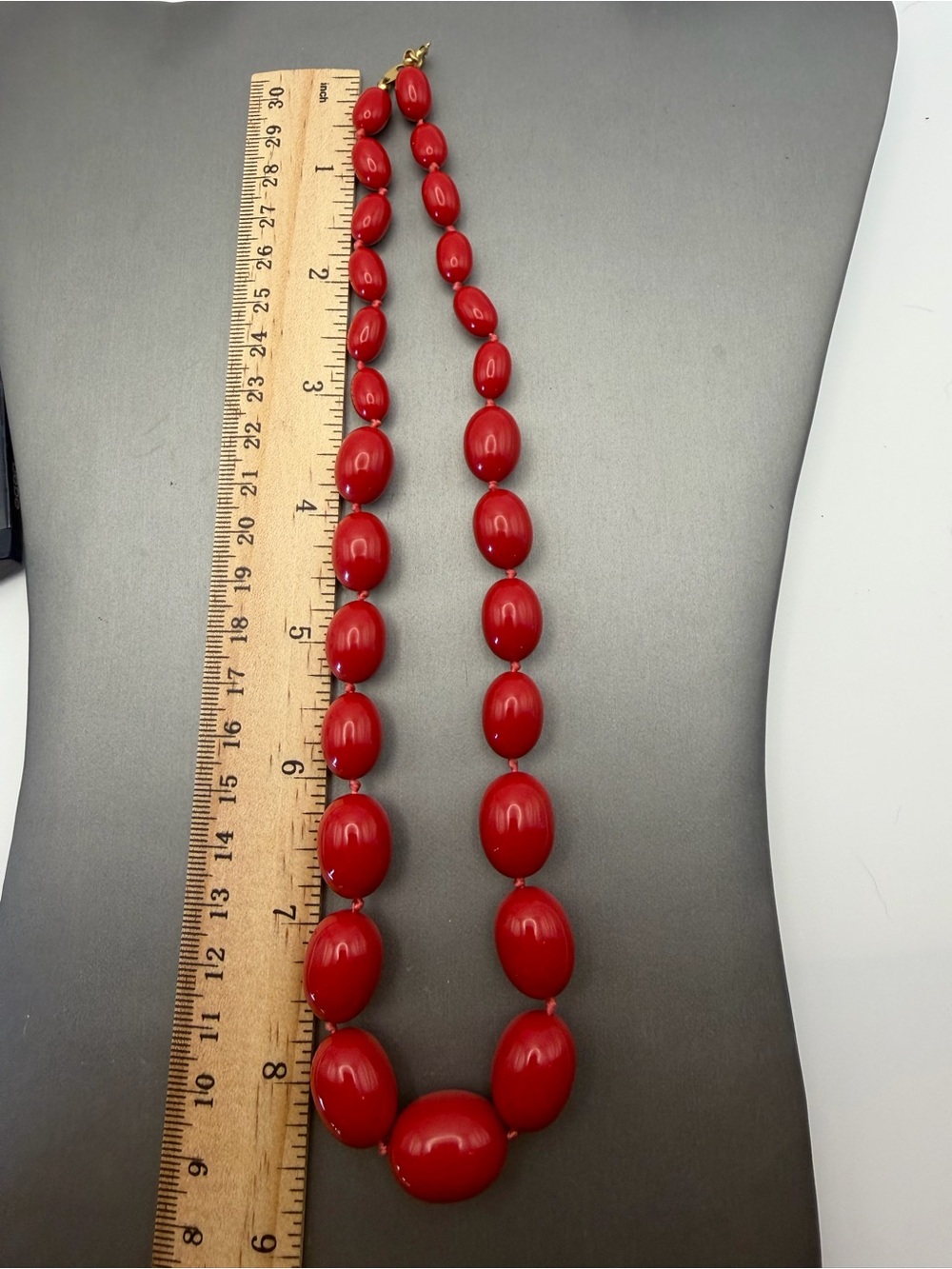 Red Trifari Graduated Bead Strand Necklace - Hand Knotted - Picture 5 of 5